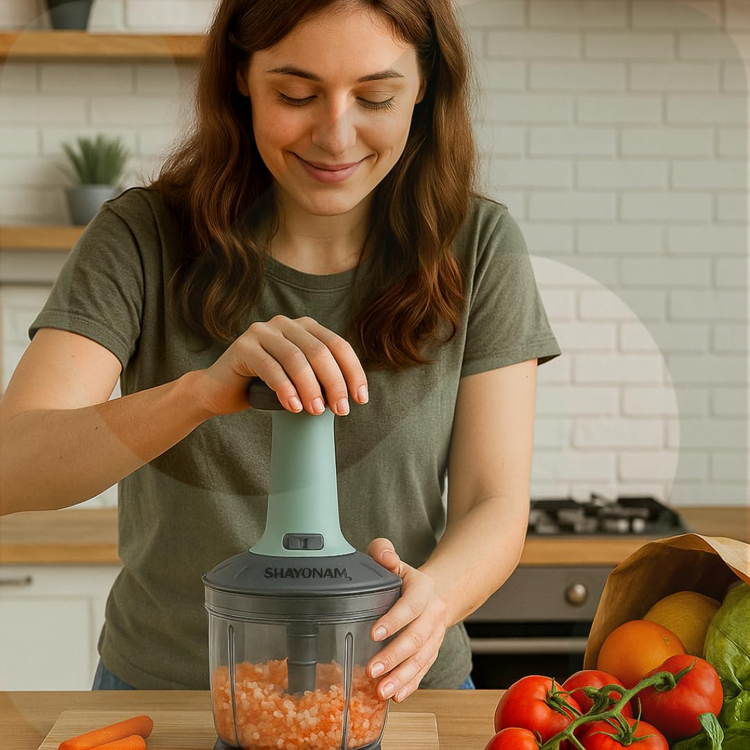 Food Chopper , Steel Large Manual Hand-Press Vegetable Chopper Mixer Cutter to Cut