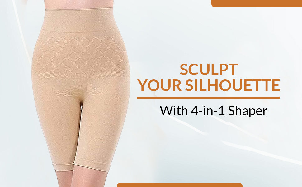 4-in-1 Shaper - Quick Slim Shape Wear Tummy, Back, Thighs, Hips - Black/Efffective Seamless Tummy Tucker