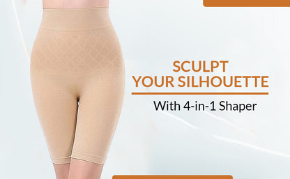 4-in-1 Shaper - Quick Slim Shape Wear Tummy, Back, Thighs, Hips - Black/Efffective Seamless Tummy Tucker